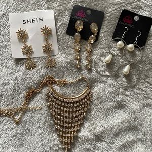 Earrings and necklace.